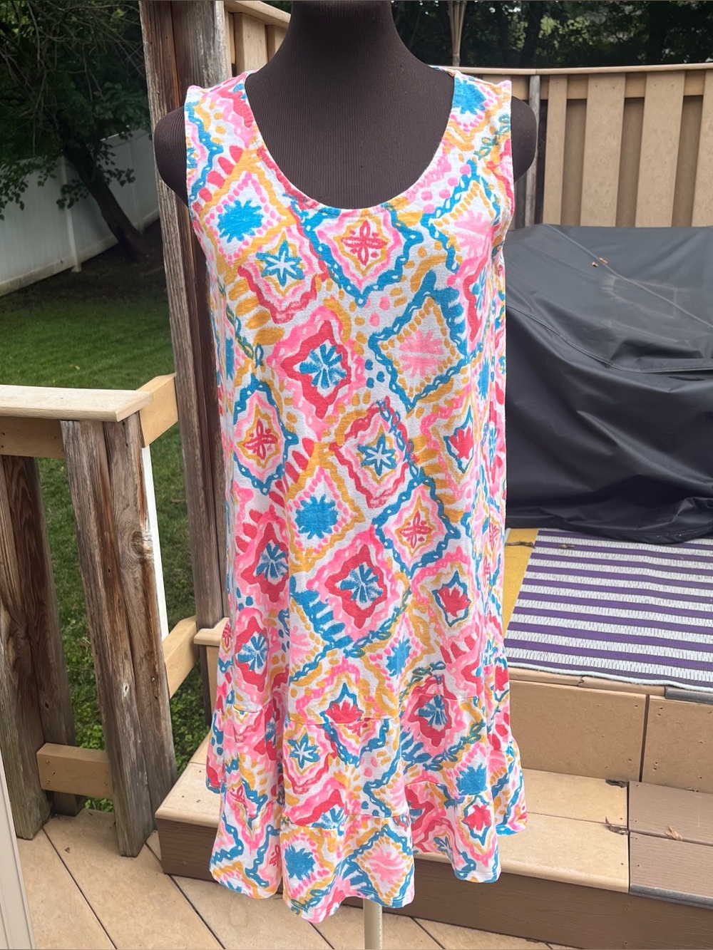 Fresh Produce Women’s 100% Cotton Sleeveless Tiered Hem Multicolor Dress Size S
